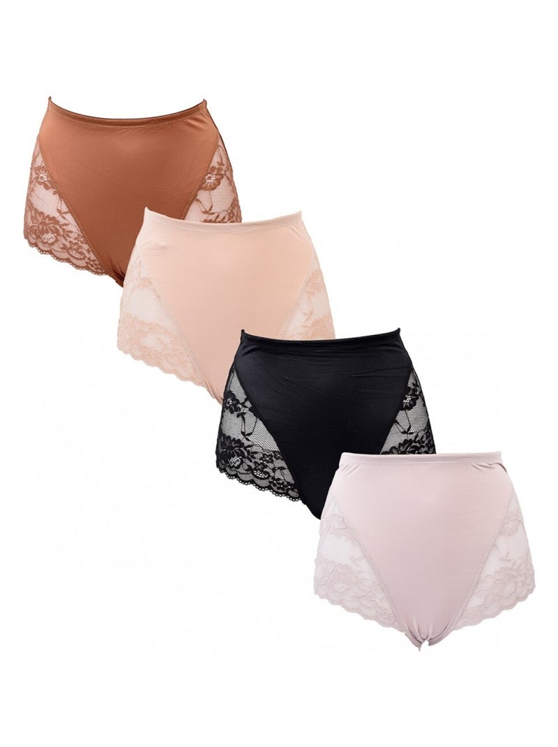 Slip Microfibra TRESS Pizzo - Confezione da 4 Beige/Nero - Kiabi