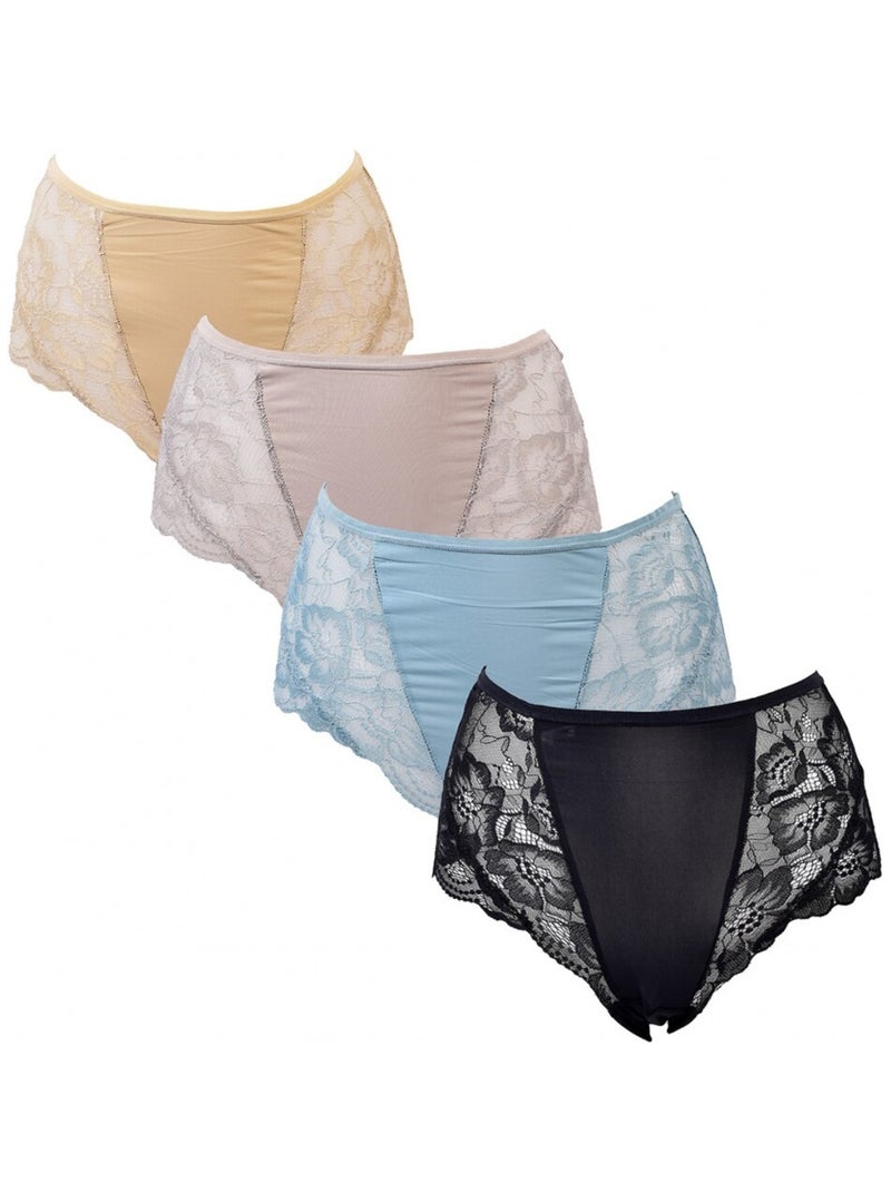 Slip Microfibra TRESS Pizzo - Confezione da 4 Blu beige Nero - Kiabi