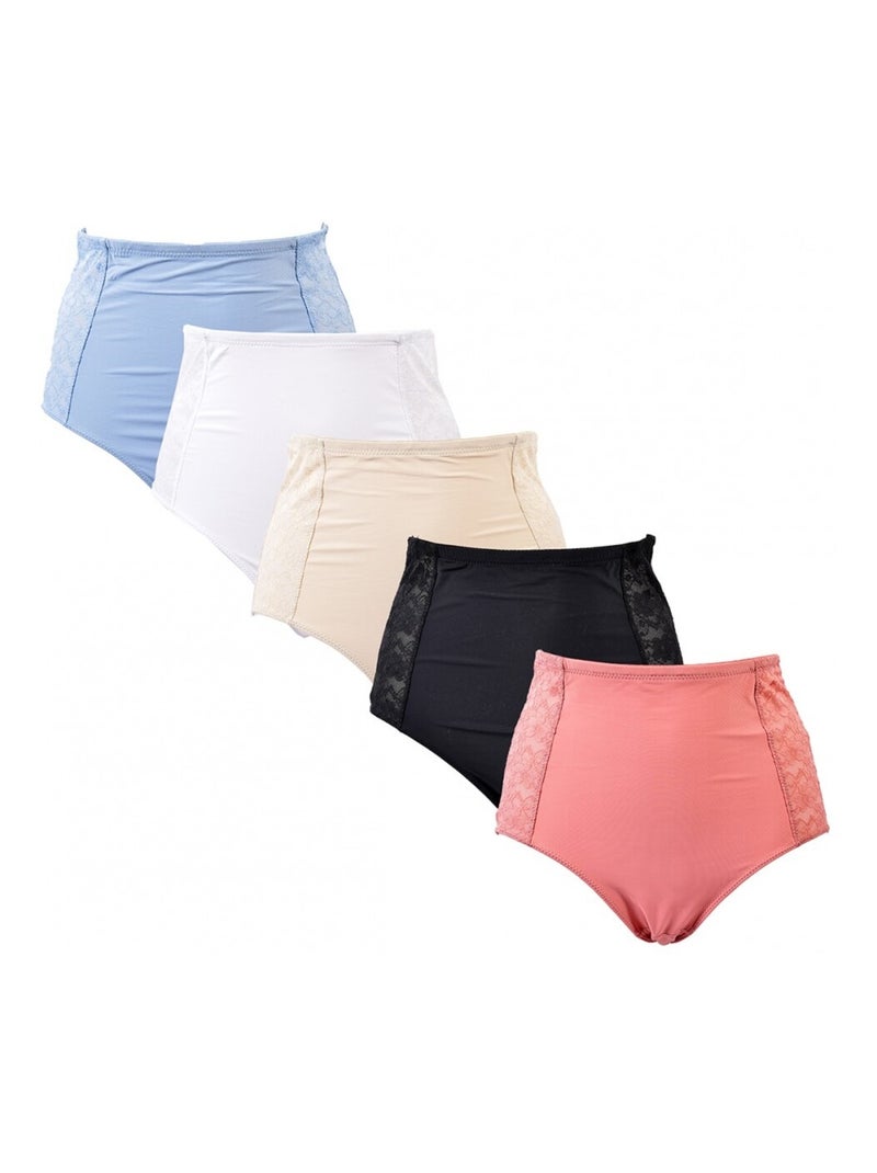 Slip Microfibra TRESS Pizzo - Confezione da 5 Blu Multicolore Nero - Kiabi