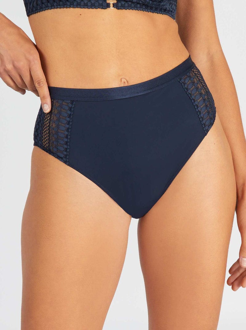 Slip vita alta in microfibra e pizzo BLU - Kiabi