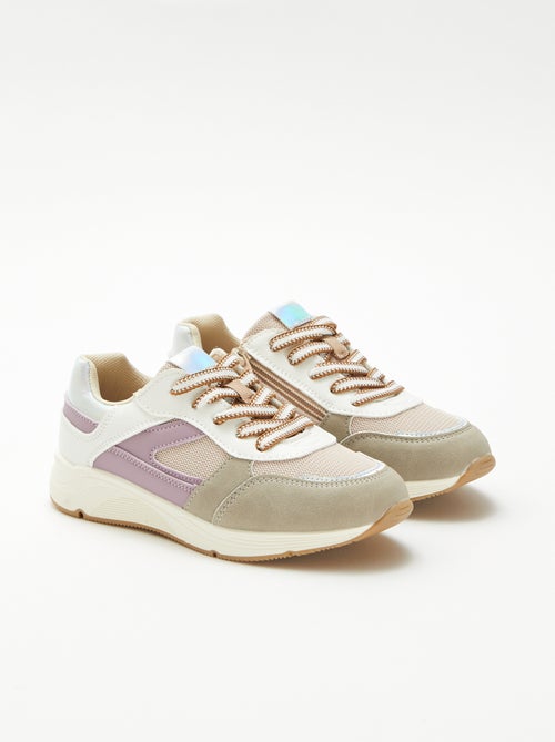 Sneakers basse bi-materiale - Kiabi