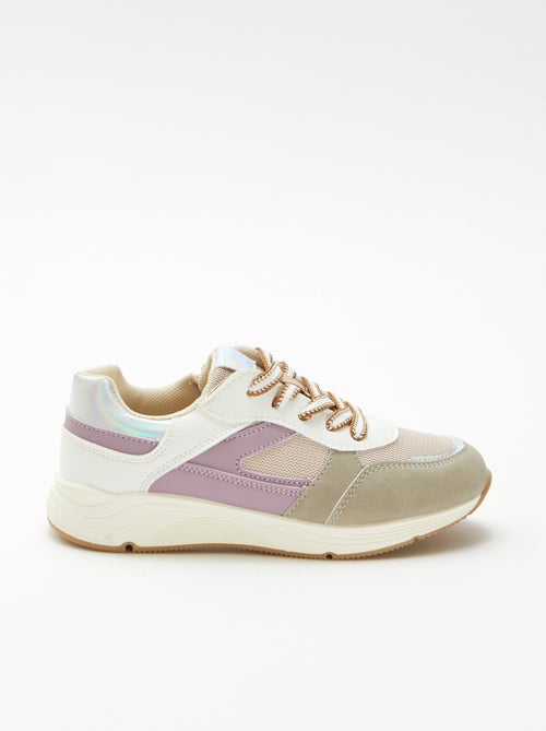Sneakers basse bi-materiale - Kiabi