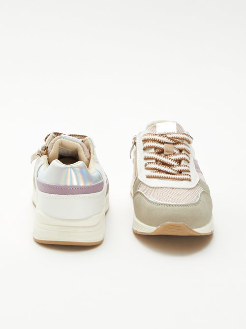 Sneakers basse bi-materiale - Kiabi