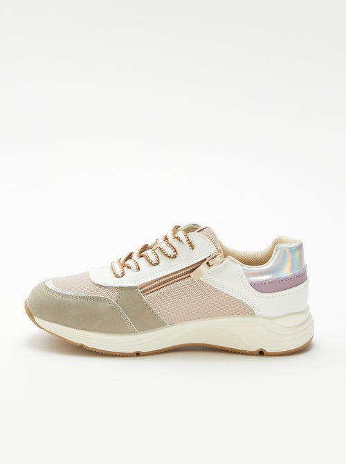 Sneakers basse bi-materiale - Kiabi