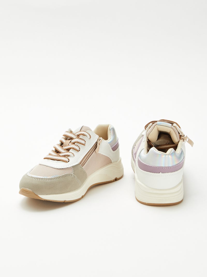 Sneakers basse bi-materiale Rosa - Kiabi