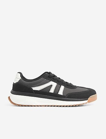 Sneakers basse bicolore e bi-materiale