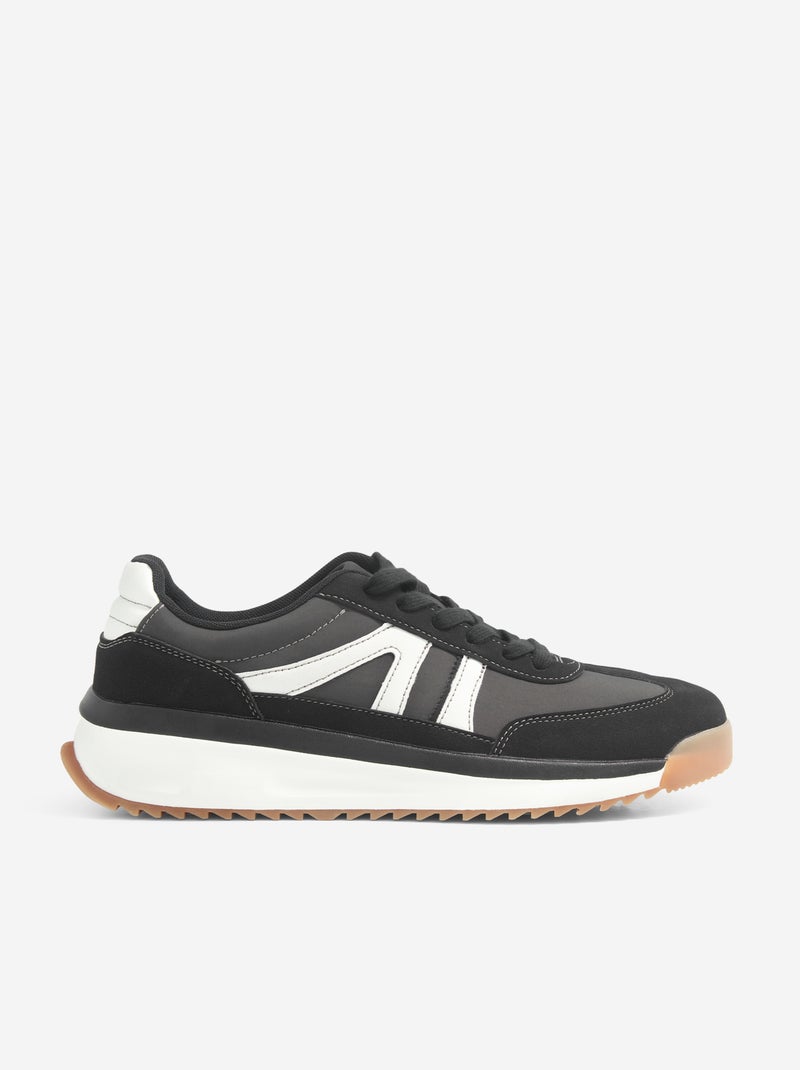 Sneakers basse bicolore e bi-materiale Grigio - Kiabi
