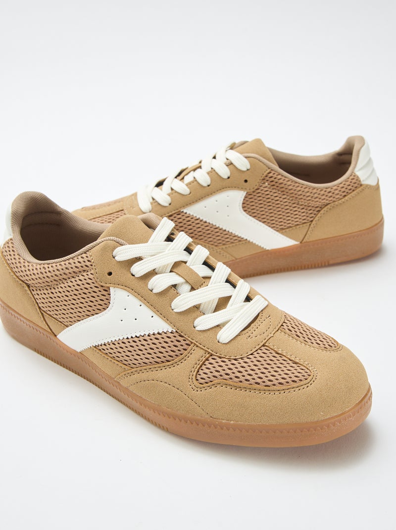 Sneakers basse con dettagli in tessuto Marrone - Kiabi