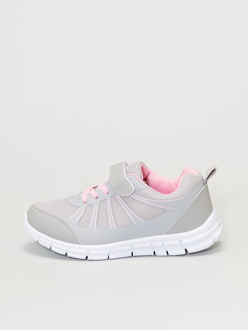 Sneakers basse con lacci elasticizzati e strappo grigio/rosa - Kiabi