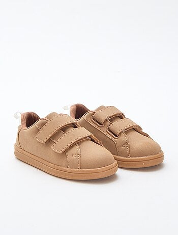 Sneakers basse con velcro in suede bicolore