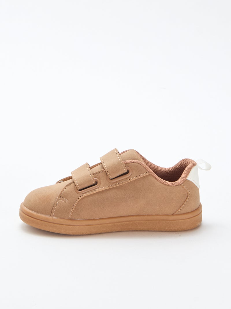 Sneakers basse con velcro in ecopelle scamosciata bicolore Marrone - Kiabi