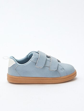 Sneakers basse con velcro in suede bicolore