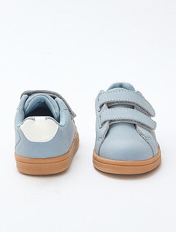 Sneakers basse con velcro in suede bicolore