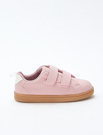Sneakers basse con velcro in suede bicolore
