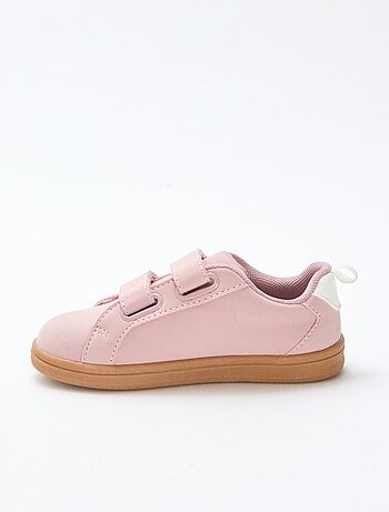 Sneakers basse con velcro in suede bicolore