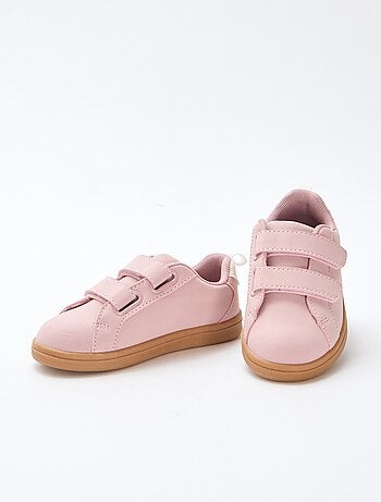 Sneakers basse con velcro in suede bicolore