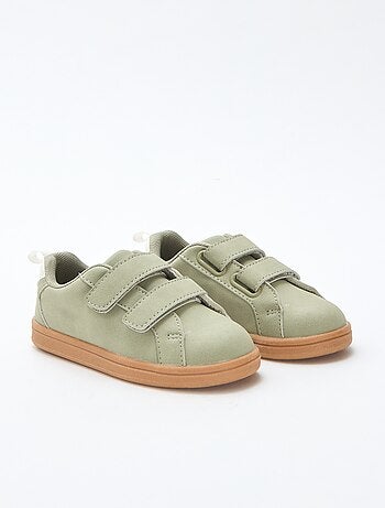 Sneakers basse con velcro in suede bicolore