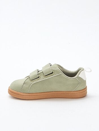 Sneakers basse con velcro in suede bicolore
