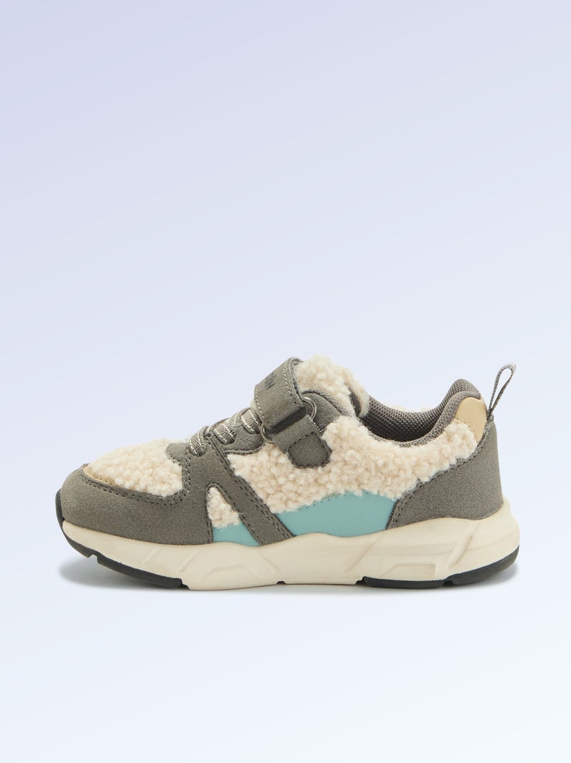 Sneakers basse in similcamoscio ed effetto montone Grigio - Kiabi