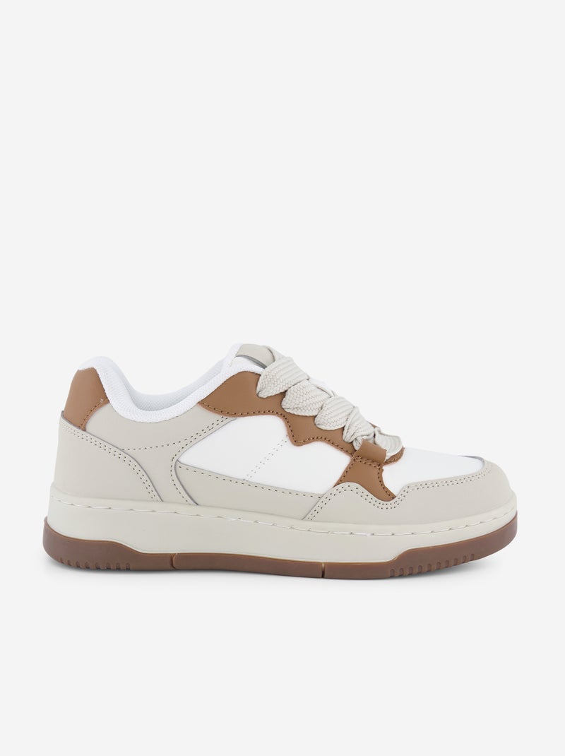 Sneakers basse in similpelle Beige - Kiabi