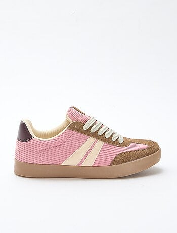 Sneakers basse in velluto a coste con lacci