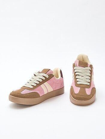Sneakers basse in velluto a coste con lacci
