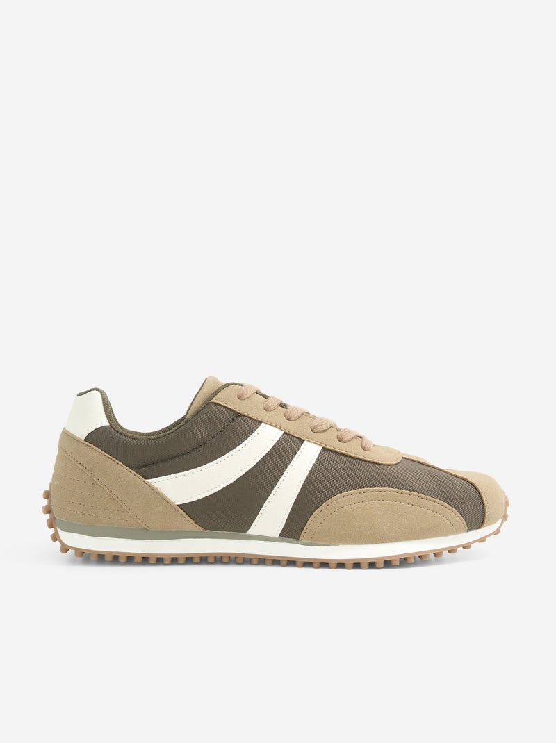 Sneakers bicolore con lacci Kaki - Kiabi