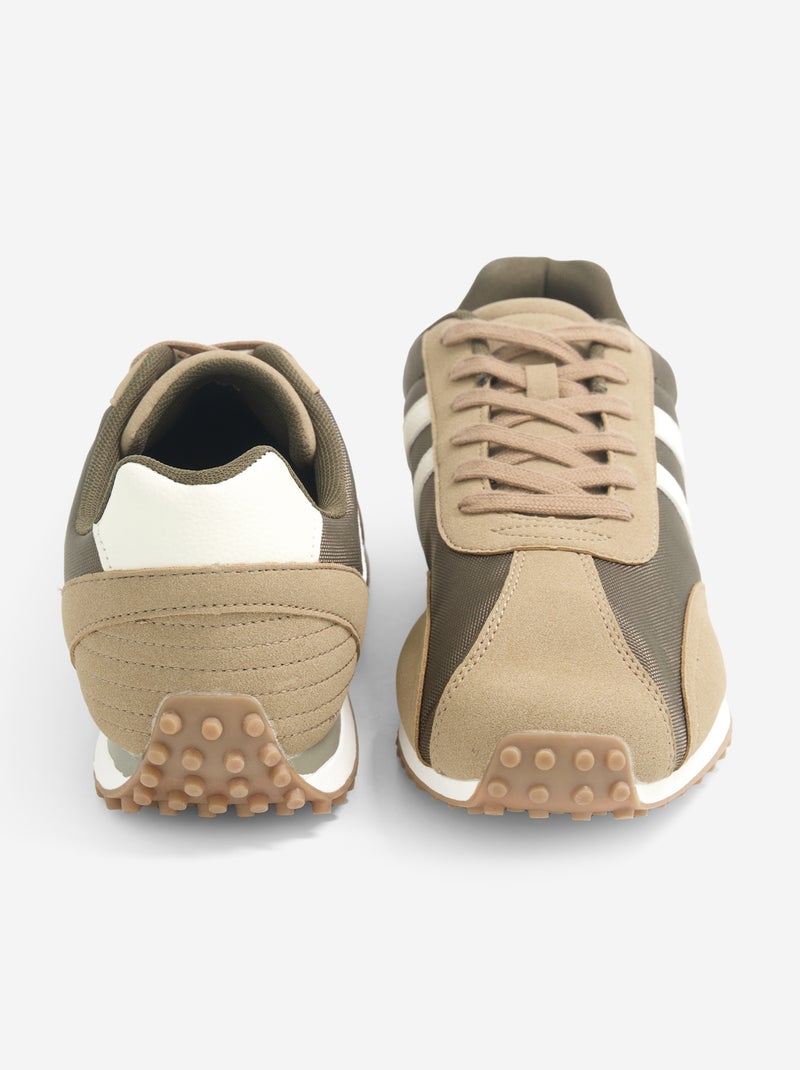 Sneakers bicolore con lacci Kaki - Kiabi