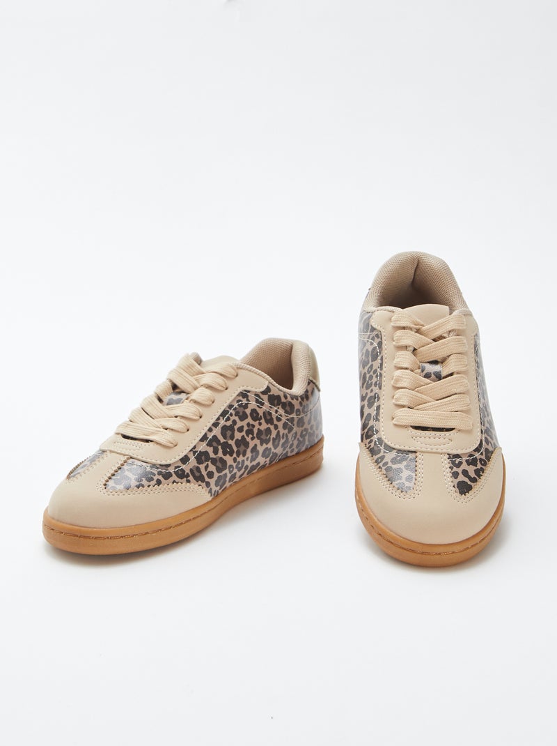 Sneakers con lacci e motivo leopardato BEIGE - Kiabi