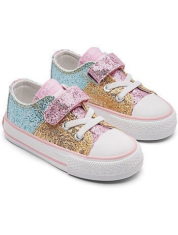 Sneakers conguitos bajas glitter patchwork
