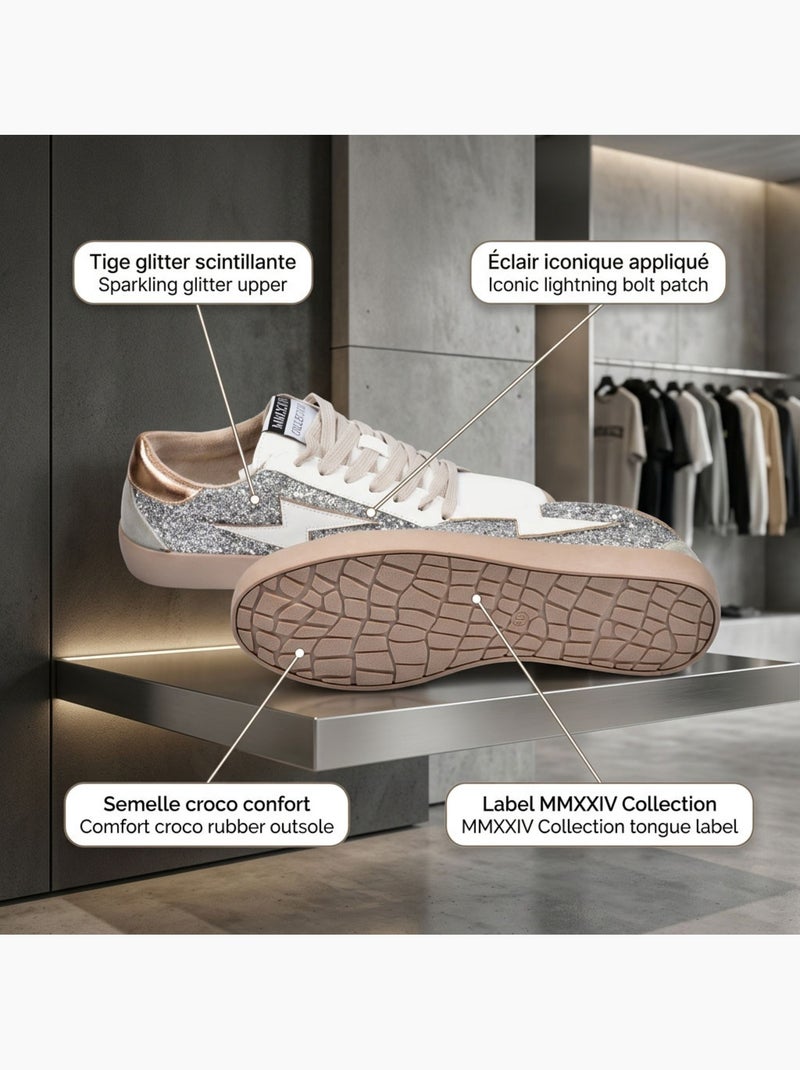 Sneakers Donna Glitter Plateau Fulmine MMXXIV OZABI Argento - Kiabi