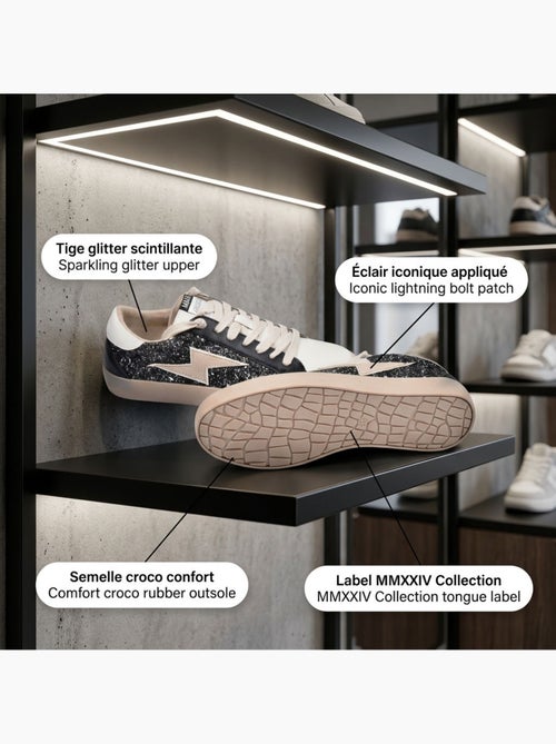 Sneakers Donna Glitter Plateau Fulmine MMXXIV OZABI - Kiabi Sneakers Donna Glitter Plateau Fulmine MMXXIV OZABI - Kiabi