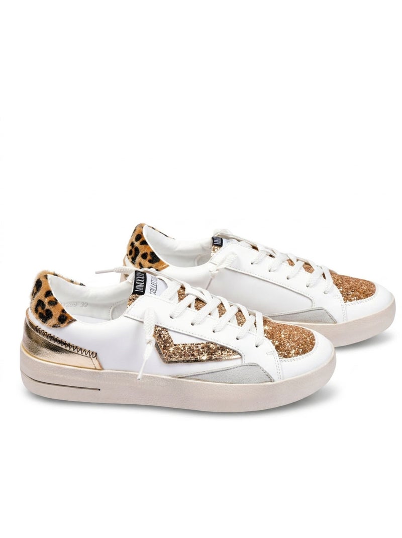 Sneakers Donna Leopardo Glitter Plateau Taglia MMXXIV OZABI Oro - Kiabi