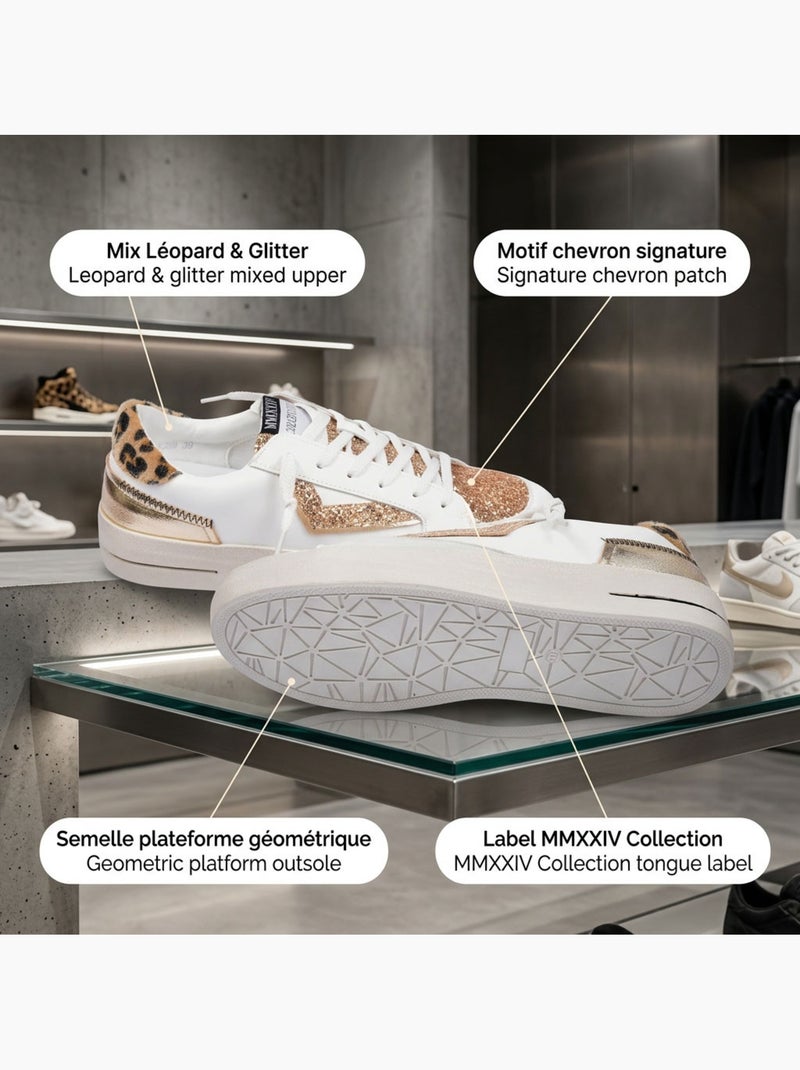 Sneakers Donna Leopardo Glitter Plateau Taglia MMXXIV OZABI Oro - Kiabi
