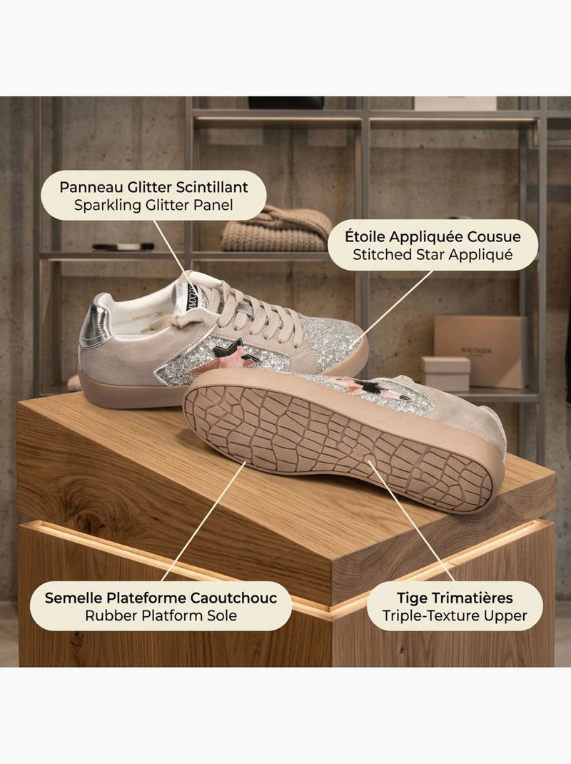 Sneakers Glitter Donna Stella Plateau MMXXIV OZABI Argento - Kiabi