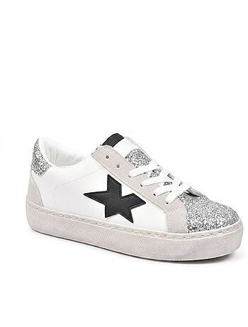 Sneakers Glitter Stelle Donna Plateau Argento Oro OZABI