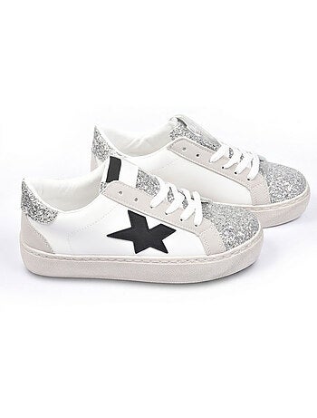 Sneakers Glitter Stelle Donna Plateau Argento Oro OZABI