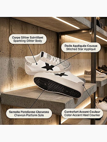 Sneakers Glitter Stelle Donna Plateau Argento Oro OZABI