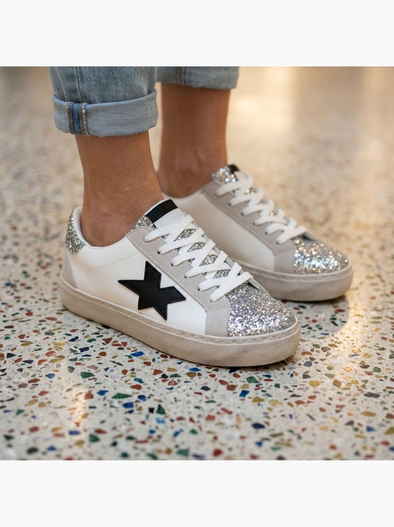Sneakers Glitter Stelle Donna Plateau Argento Oro OZABI Argento - Kiabi
