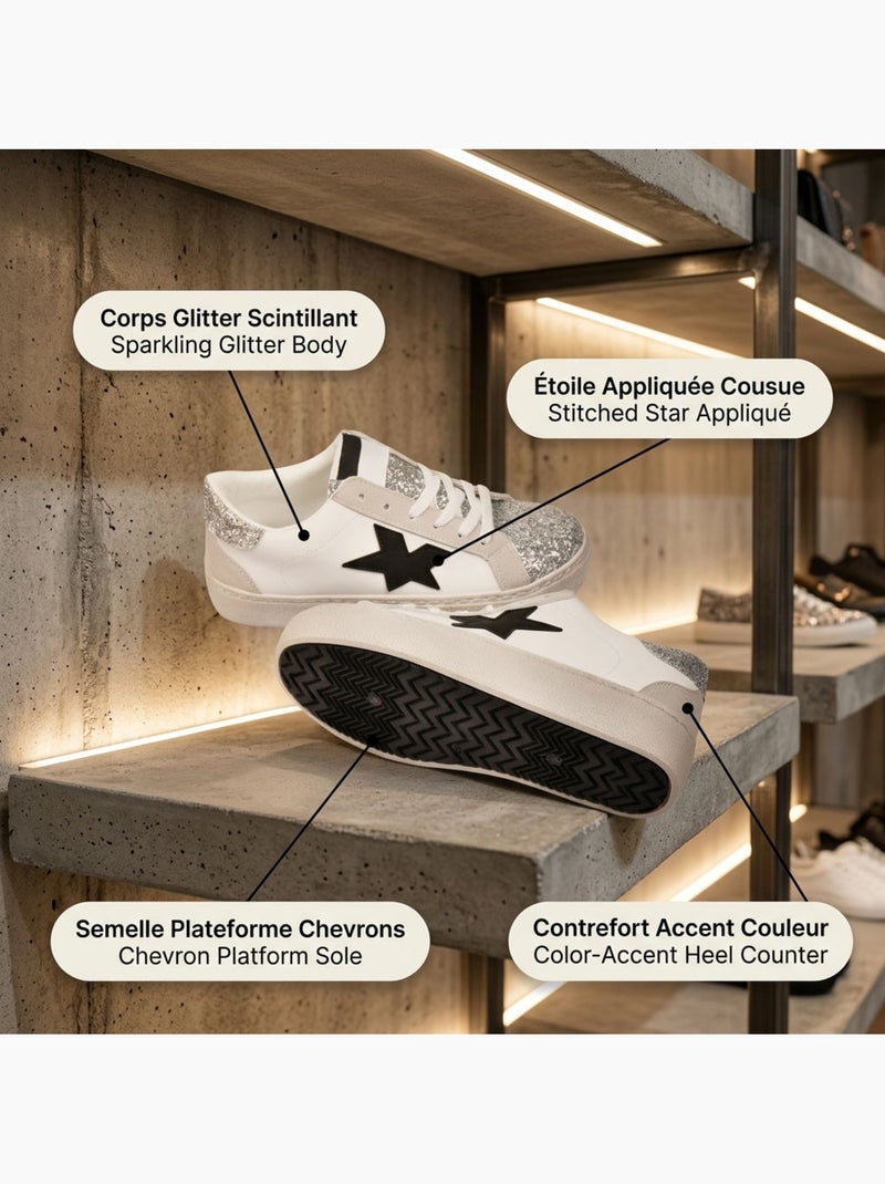 Sneakers Glitter Stelle Donna Plateau Argento Oro OZABI Argento - Kiabi