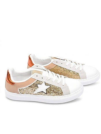 Sneakers Glitter Stelle Donna Plateau Argento Oro OZABI