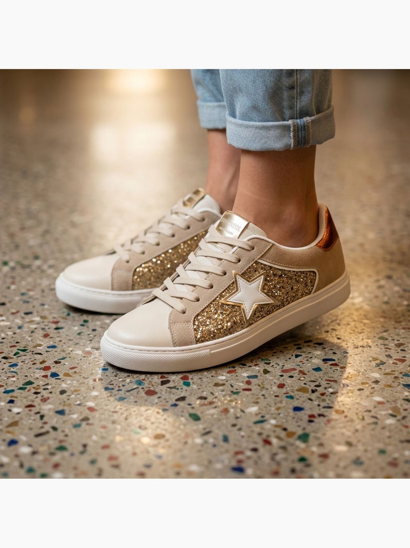 Sneakers Glitter Stelle Donna Plateau Argento Oro OZABI Oro - Kiabi