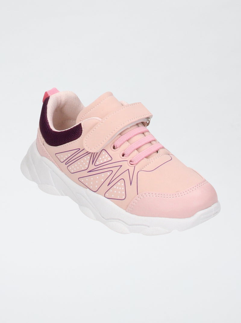 Sneakers in mesh con velcro e lacci elastici Rosa - Kiabi