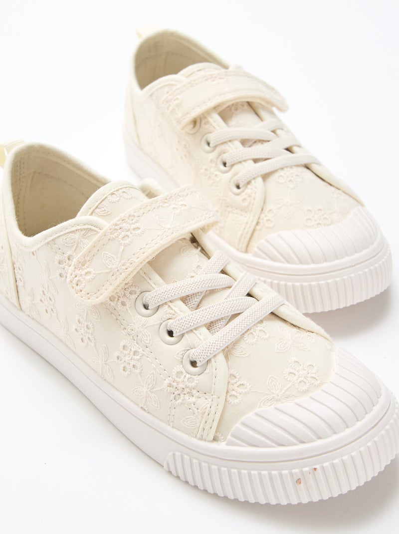 Sneakers in tela con stampa a scacchi Beige - Kiabi
