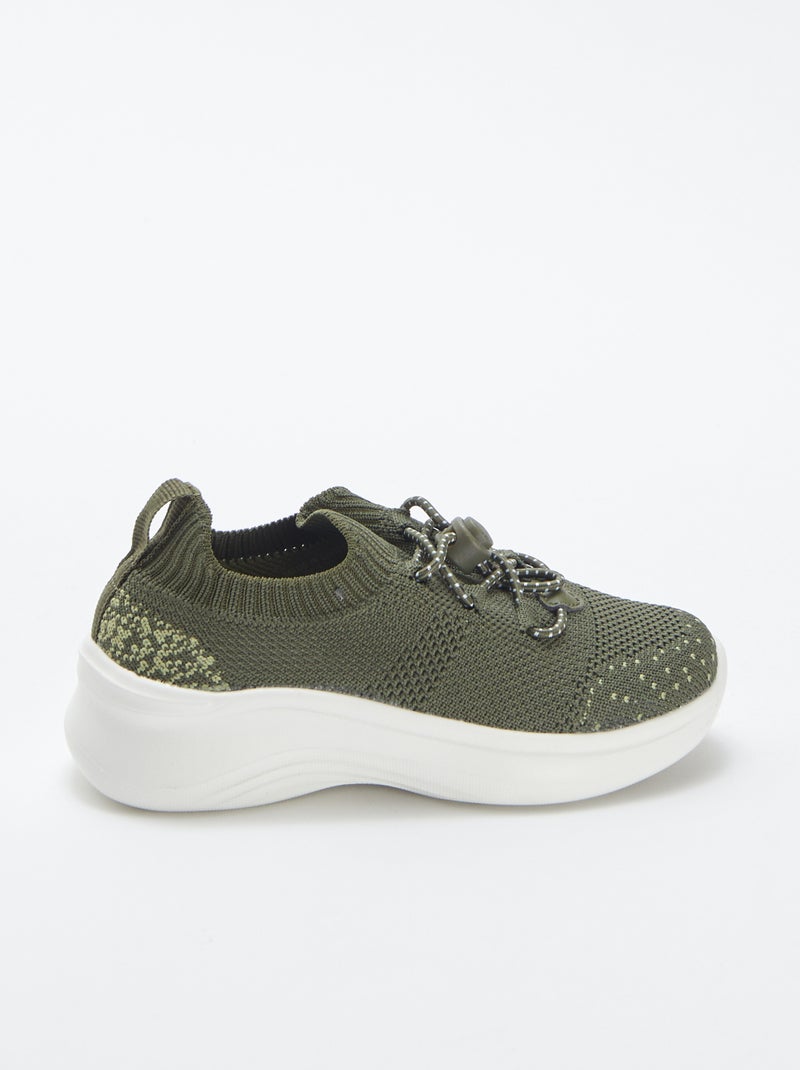 Sneakers running con lacci elasticizzati KAKI - Kiabi
