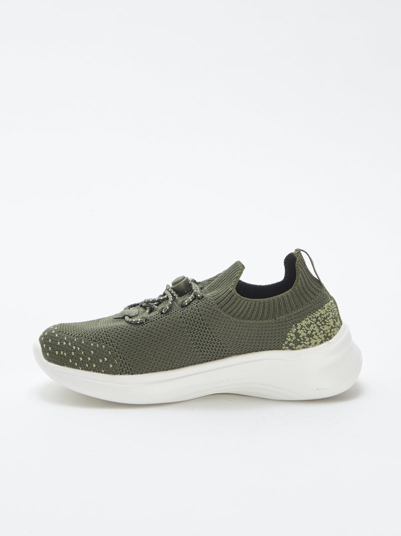 Sneakers running con lacci elasticizzati KAKI - Kiabi