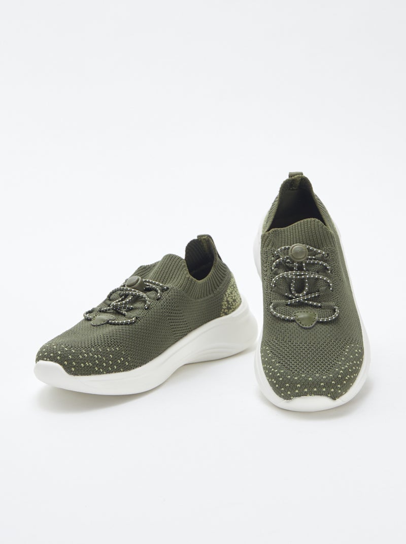 Sneakers running con lacci elasticizzati KAKI - Kiabi