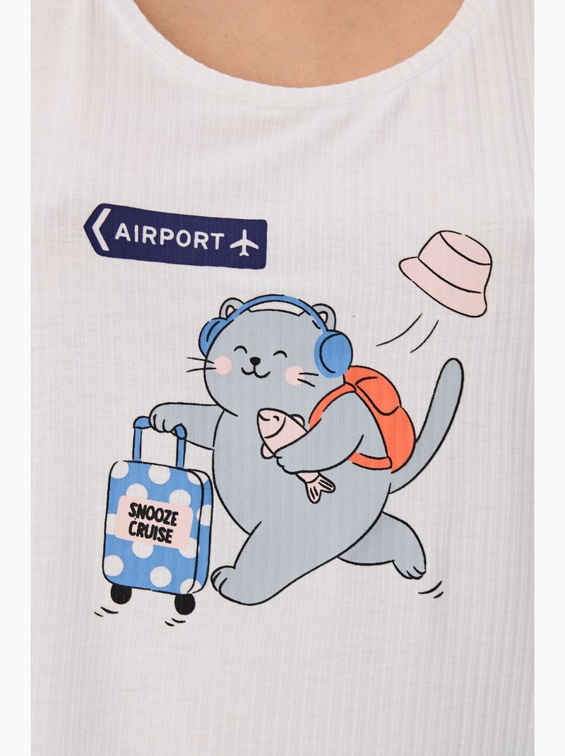 Snooze cruise pigiama corto con stampa gatto penti Bianco - Kiabi