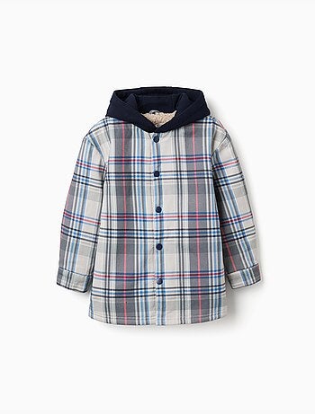 Sobrecamicia a quadri con cappuccio e fodera in sherpa