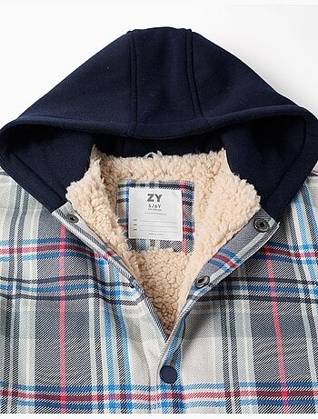 Sobrecamicia a quadri con cappuccio e fodera in sherpa